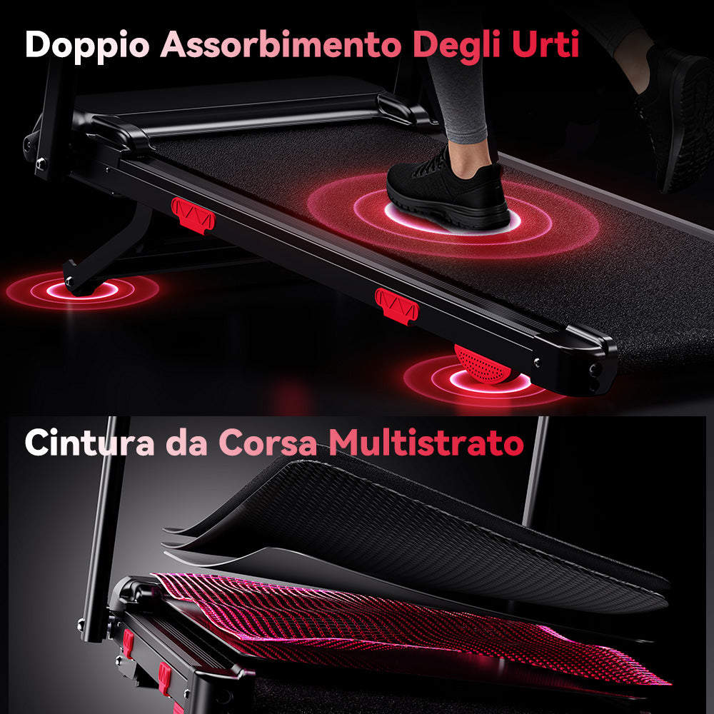 Tapis Roulant Pieghevole Q5 con Inclinazione, Motore Brushless, Velocità 1-12KM/H