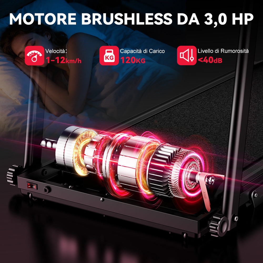 Tapis Roulant Pieghevole Q5 con Inclinazione, Motore Brushless, Velocità 1-12KM/H