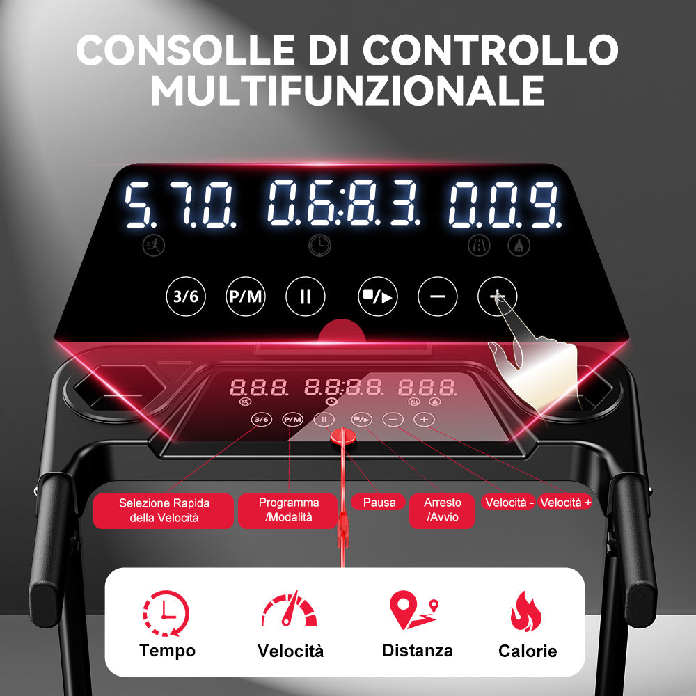 Tapis Roulant Pieghevole Q5 con Inclinazione, Motore Brushless, Velocità 1-12KM/H