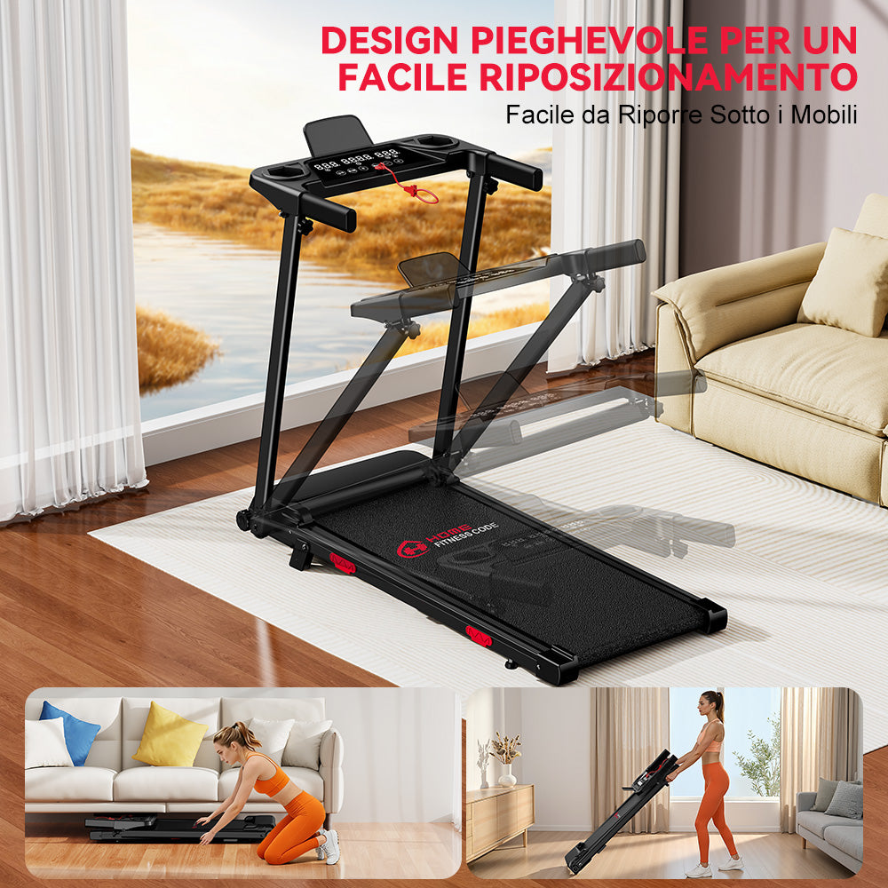 Tapis Roulant Pieghevole Q5 con Inclinazione, Motore Brushless, Velocità 1-12KM/H