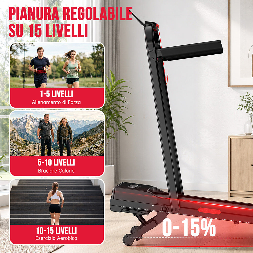 Tapis Roulant Y5 con Motore Brushless, 0%-15% Inclinazione Automatica
