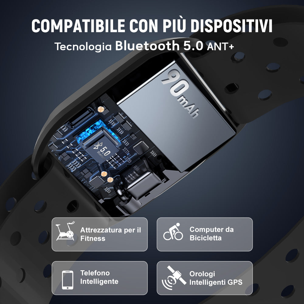 Fascia Cardiofrequenzimetro, Bluetooth 5.0/ANT+, Impermeabile IP67