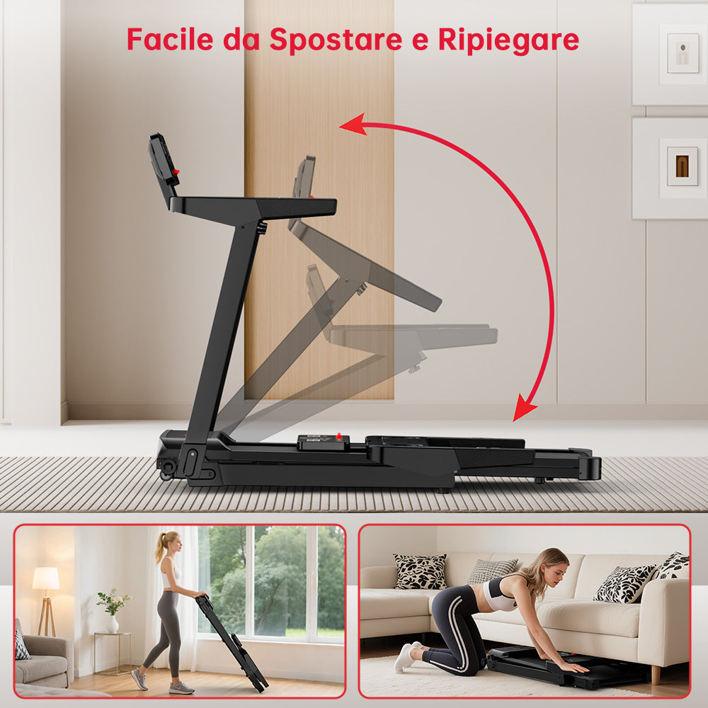 Tapis Roulant Pieghevole Q8, 1-12 KM/H, Inclinazione Manuale del 5%
