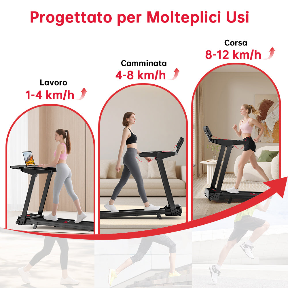 Tapis Roulant Pieghevole Q8, 1-12 KM/H, Inclinazione Manuale del 5%