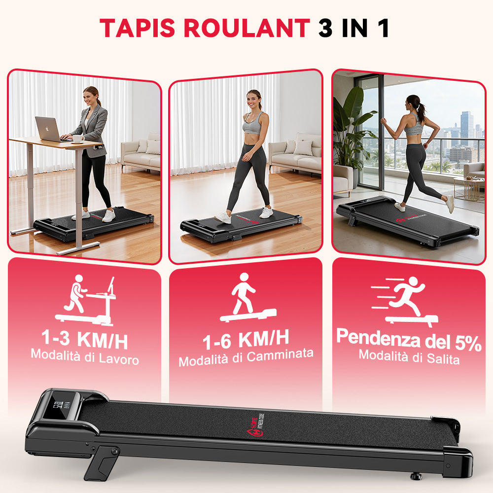 Tapis Roulant Z3 con Motore senza Spazzole, Velocità 1-6KM/H, 5% Inclinazione Manuale