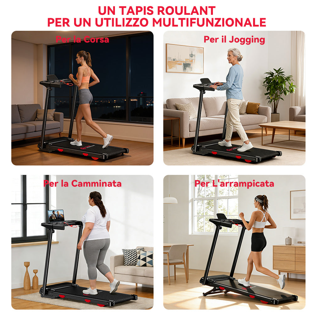 Tapis Roulant Pieghevole Q5 con Inclinazione, Motore Brushless, Velocità 1-12KM/H