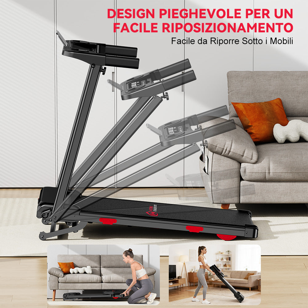 Tapis Roulant Pieghevole Q5 con Inclinazione, Motore Brushless, Velocità 1-12KM/H