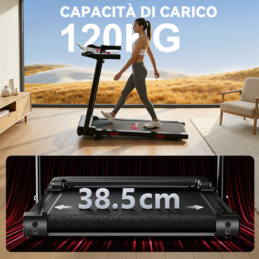 Tapis Roulant Pieghevole Q5 con Inclinazione, Motore Brushless, Velocità 1-12KM/H