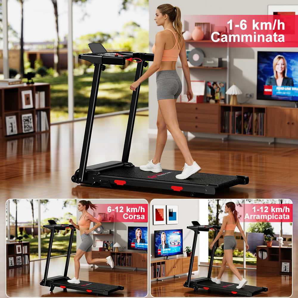 Tapis Roulant Pieghevole Q5 con Inclinazione, Motore Brushless, Velocità 1-12KM/H