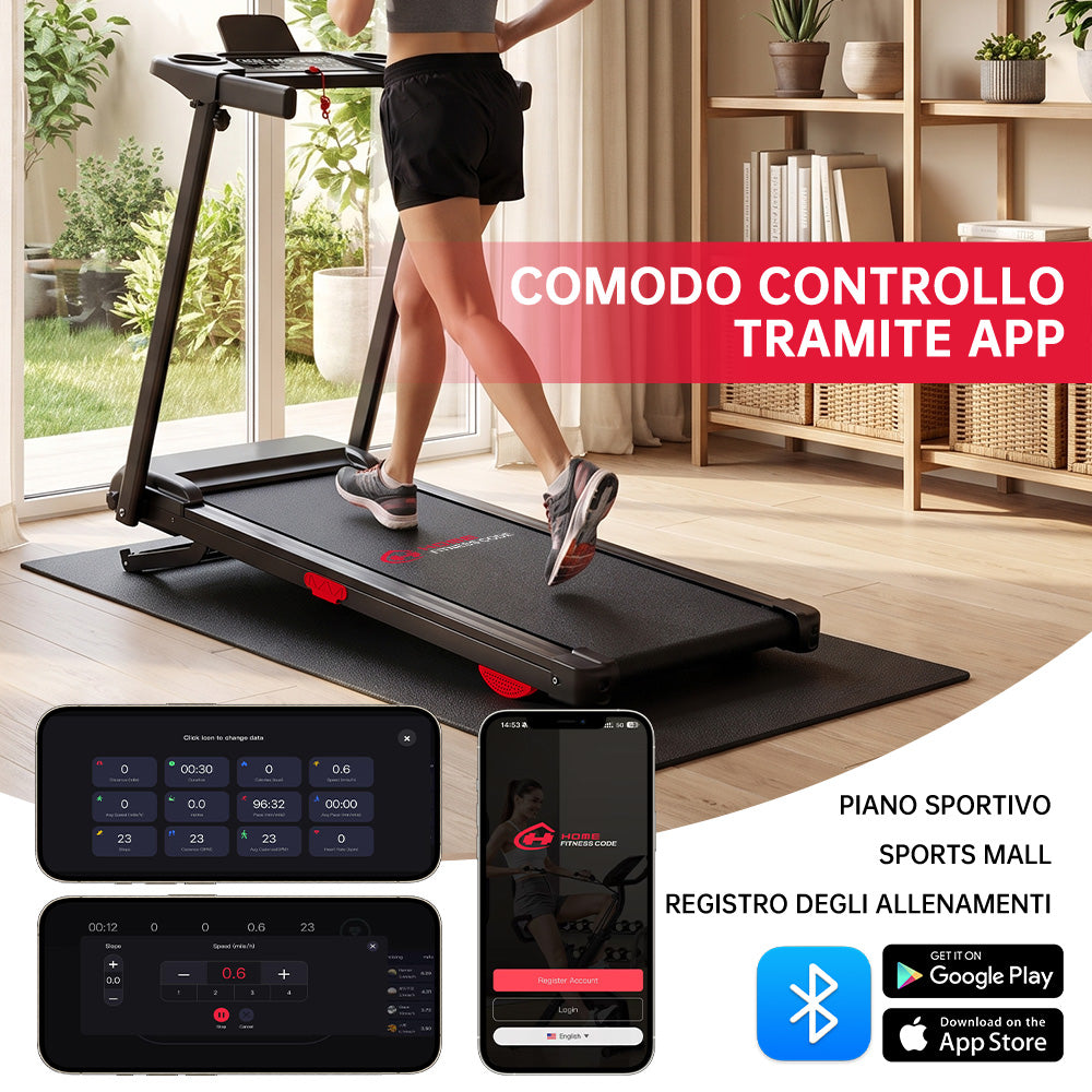 Tapis Roulant Pieghevole Q5 con Inclinazione, Motore Brushless, Velocità 1-12KM/H