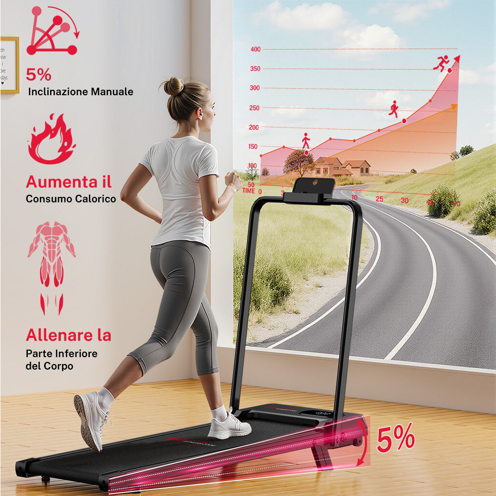 Tapis Roulant T7, Velocità 1-6KM/H, 5% Inclinazione Manuale