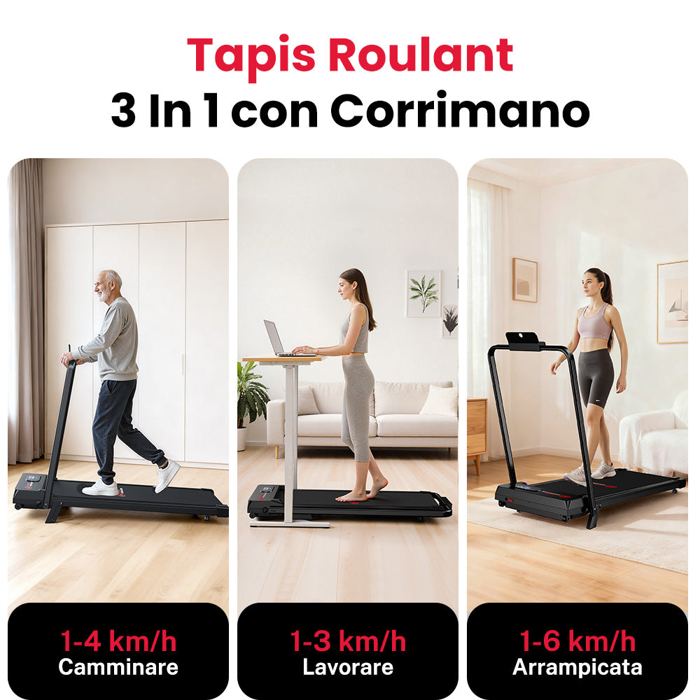 Tapis Roulant T7, Velocità 1-6KM/H, 5% Inclinazione Manuale