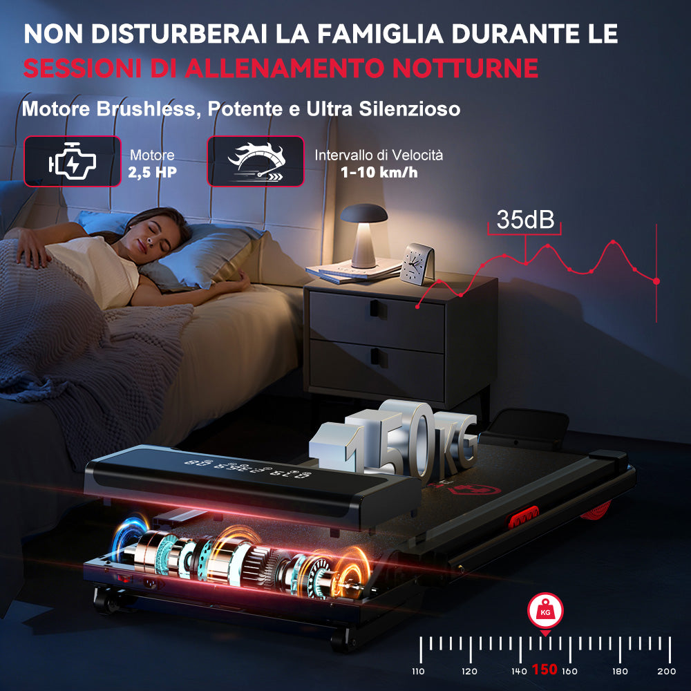 Tapis Roulant Y3 con Motore Brushless, Inclinazione Automatica del 12%