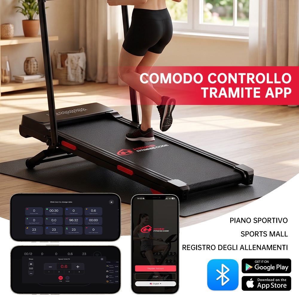 Tapis Roulant Pieghevole Y5 con Motore Brushless, 0%-15% Inclinazione Automatica
