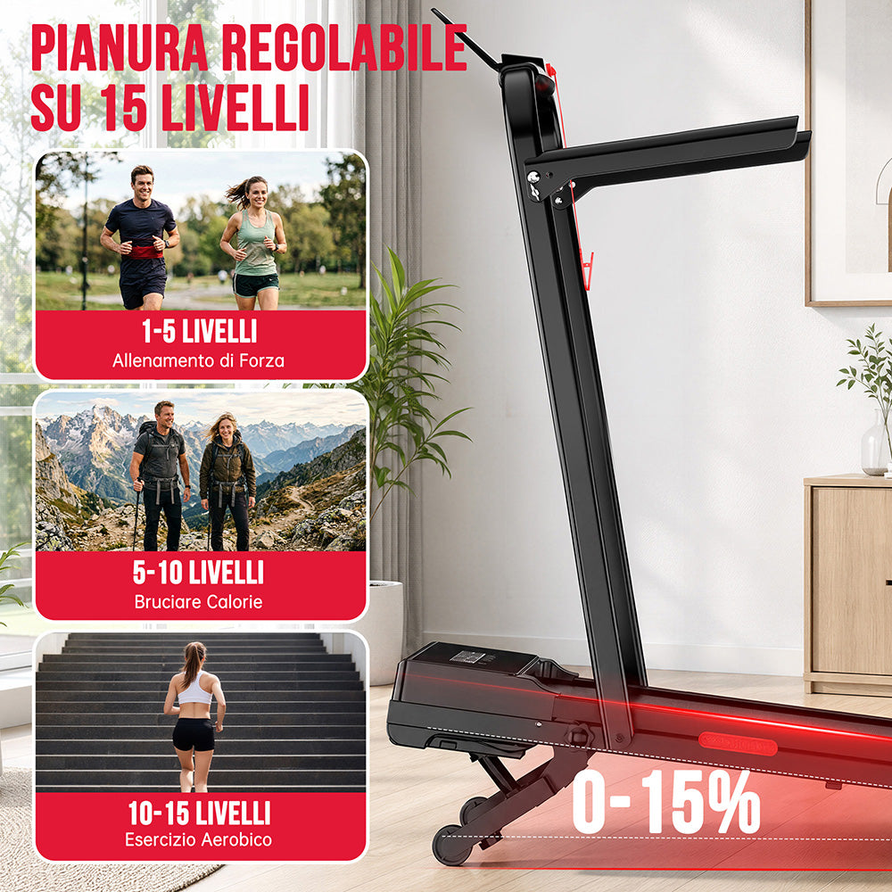 Tapis Roulant Y5 con Motore Brushless, 0%-15% Inclinazione Automatica