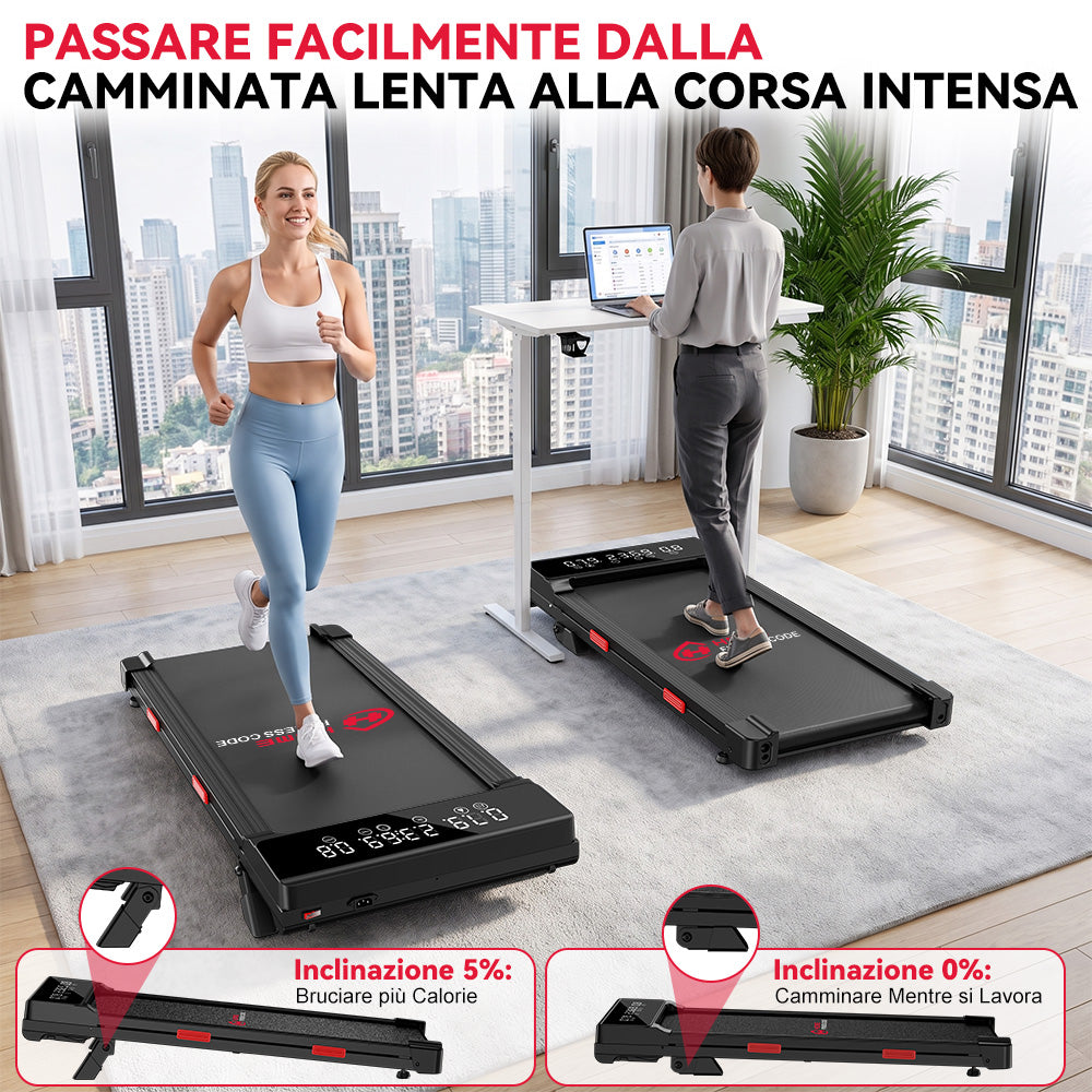 Tapis Roulant Q2 Pro con 5% Inclinazione Manuale, Velocità 1-10 km/h (Nuova Versione)