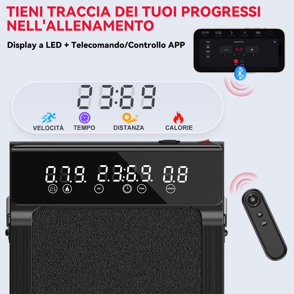 Tapis Roulant Q2 Pro con 5% Inclinazione Manuale, Velocità 1-10 km/h (Nuova Versione)