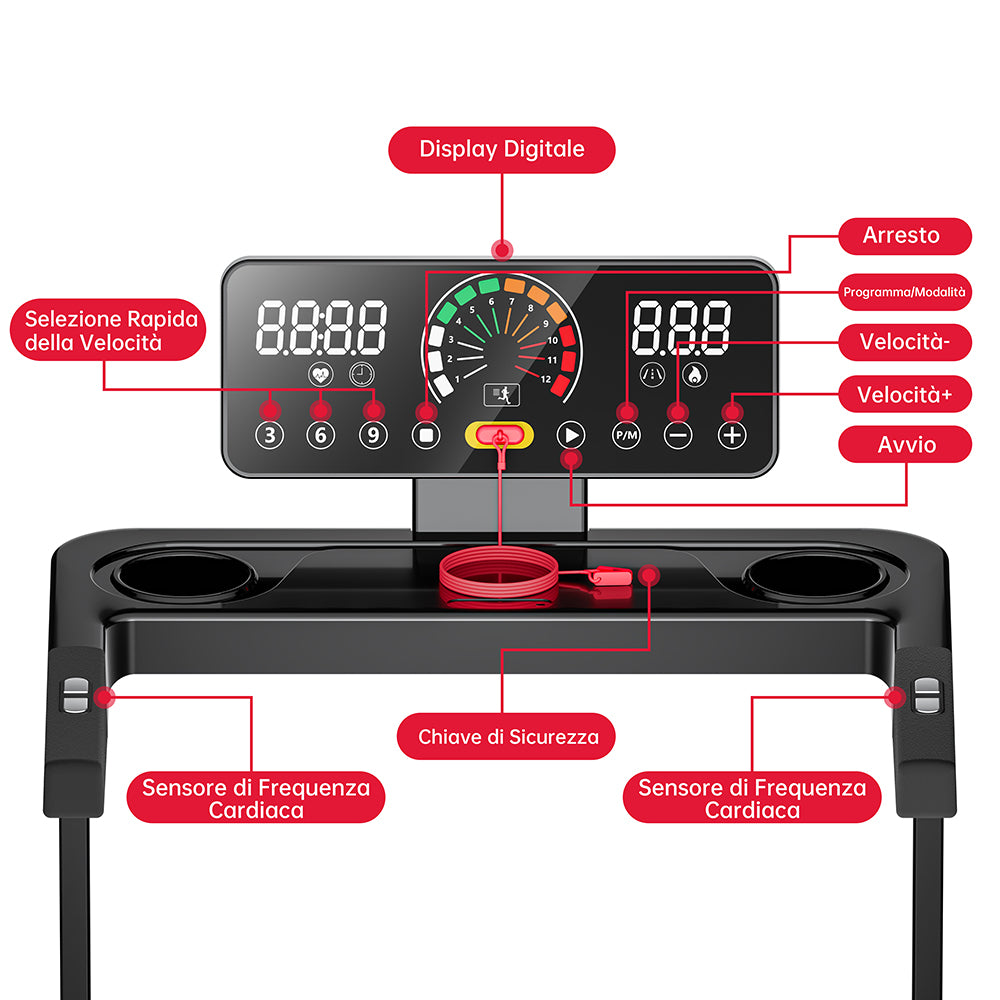 Tapis Roulant Pieghevole Q8, 1-12 KM/H, Inclinazione Manuale del 5%